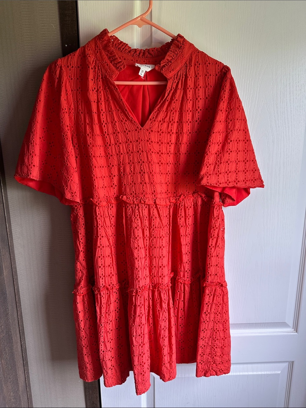 L - Heyson - Red Eyelet Tiered Short Dress